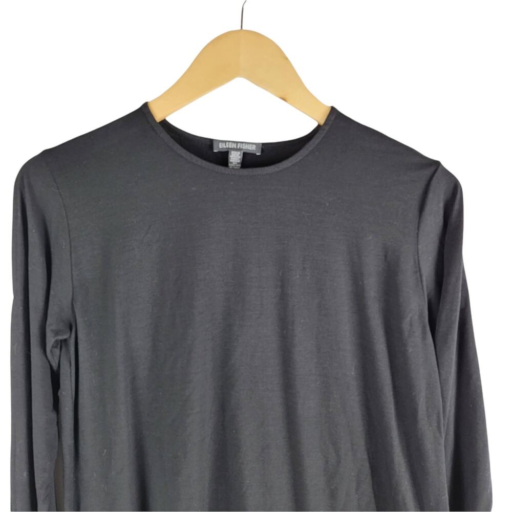 Eileen Fisher Crew Neck Cold Shoulder Slit Sleeve Top Black Size XS - Picture 2 of 6
